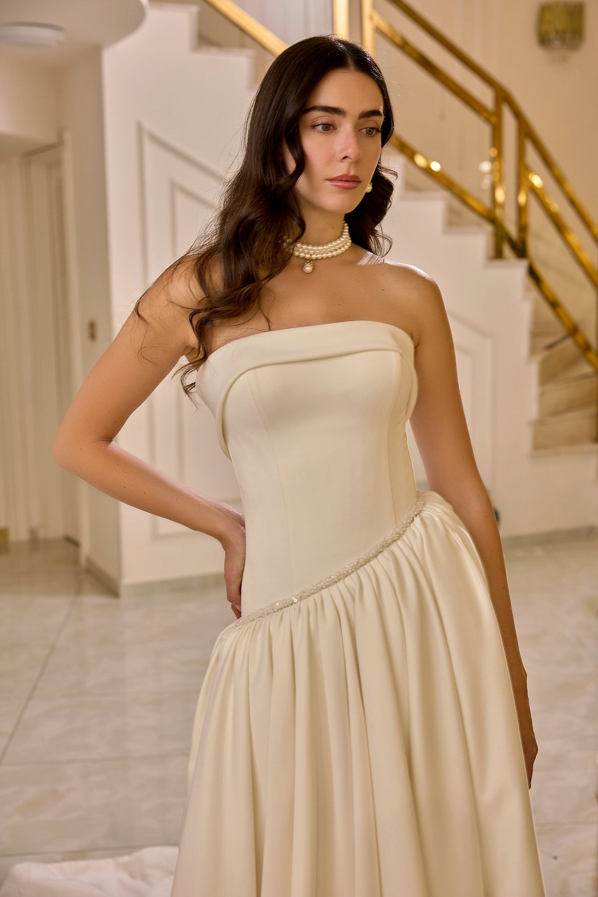 Violetta – Minimalist Couture Ball Gown in Silk Ivory