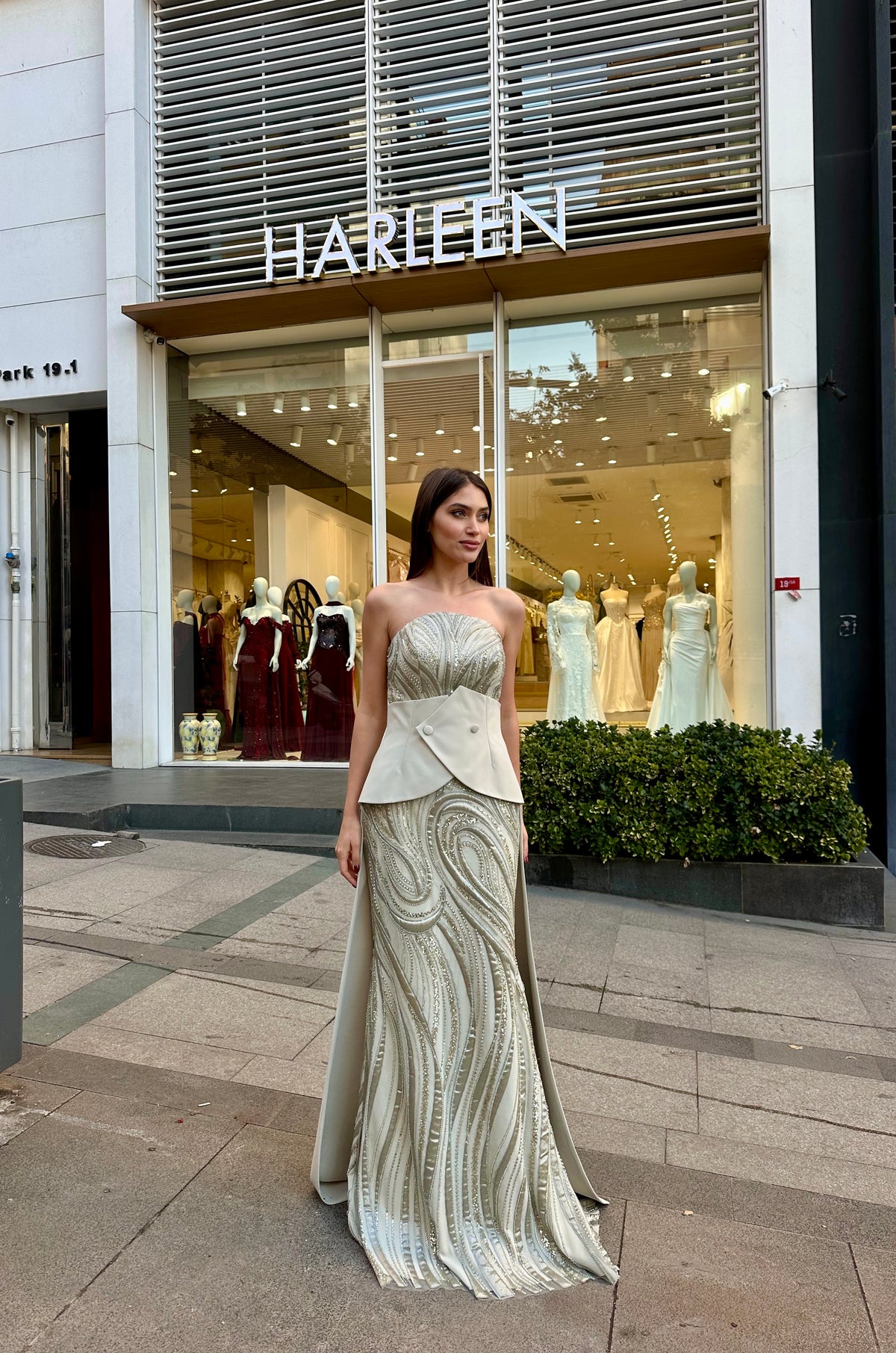 Nora Structured Embellished Couture Evening Gown