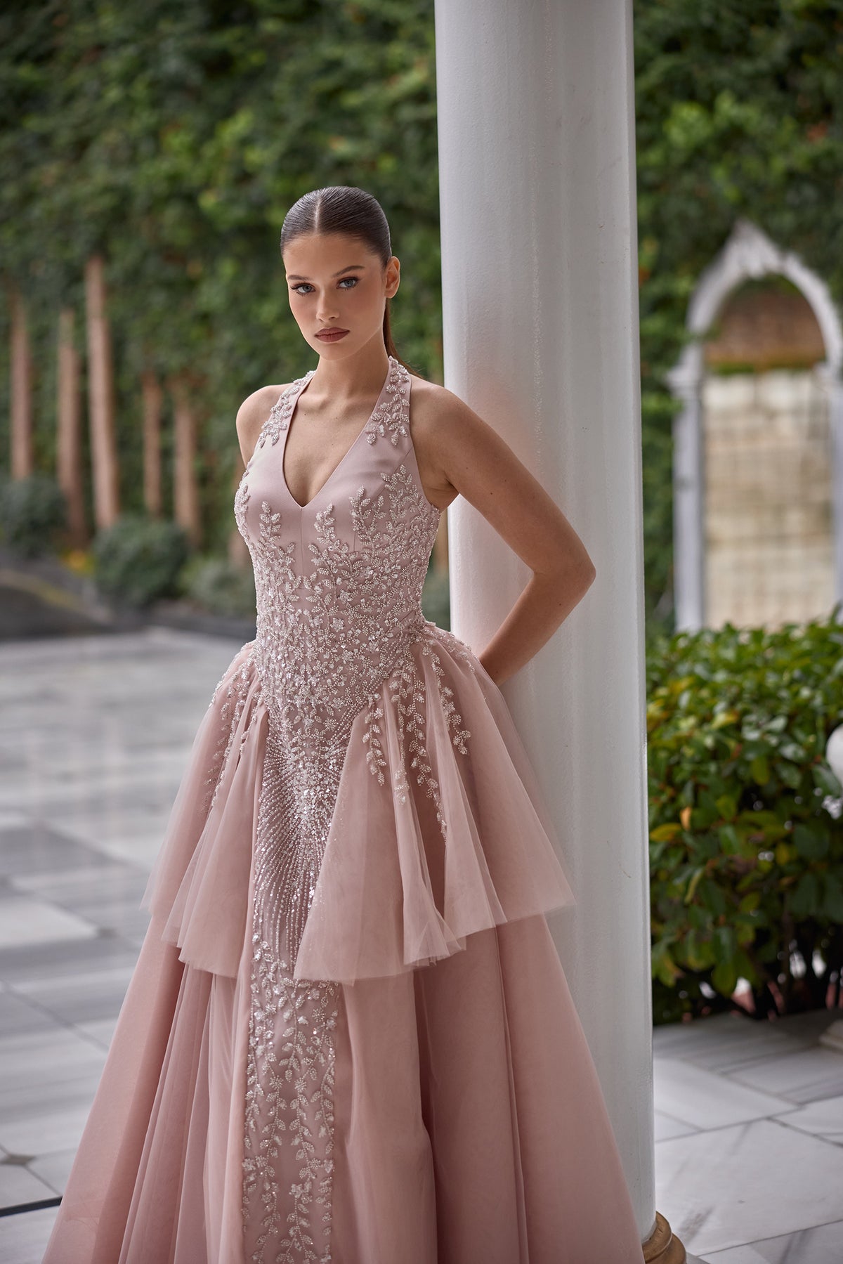 Ariana Embroidered Couture Ball Gown in Blush Pink