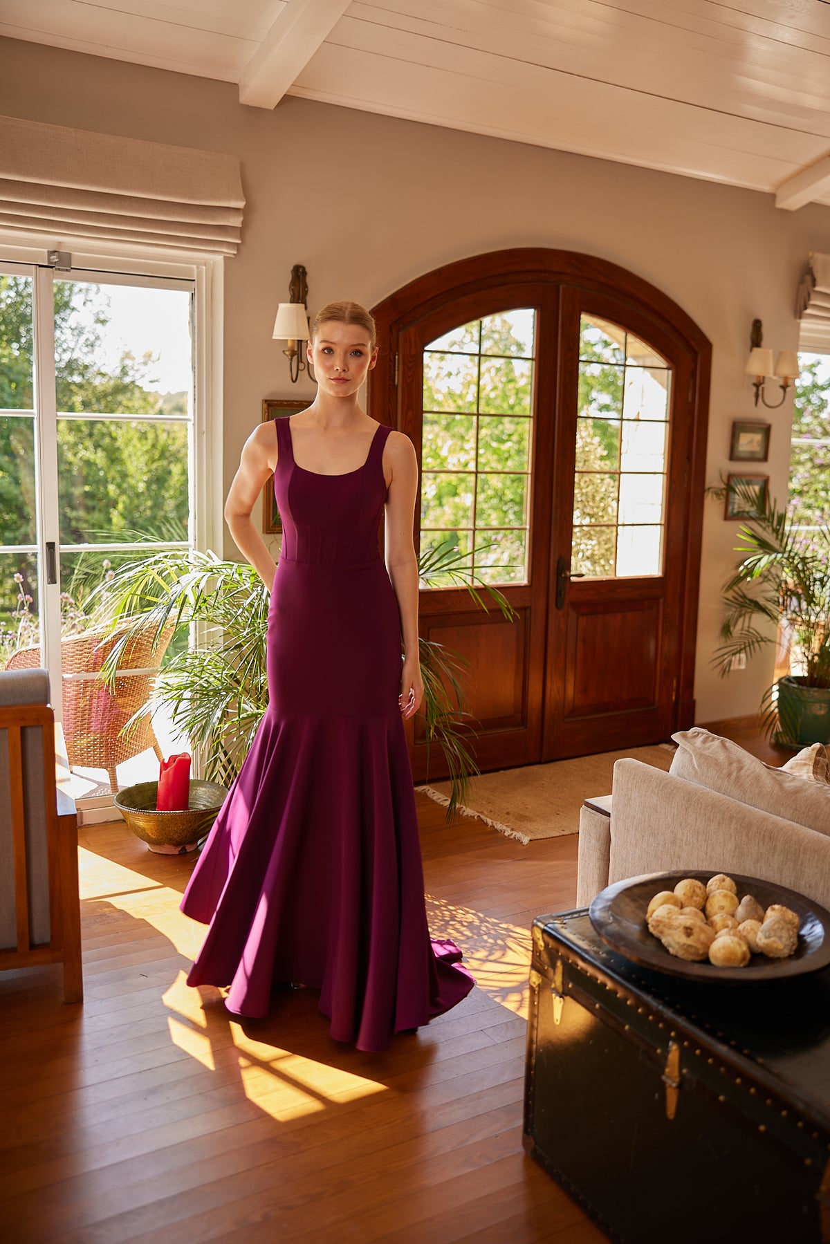 Hera Burgundy Fitted Mermaid Evening Gown