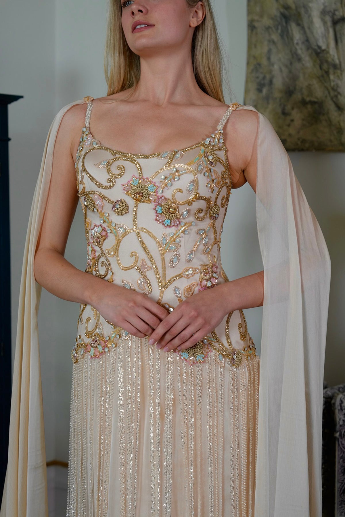 Elisara Embellished Cape Couture Gown