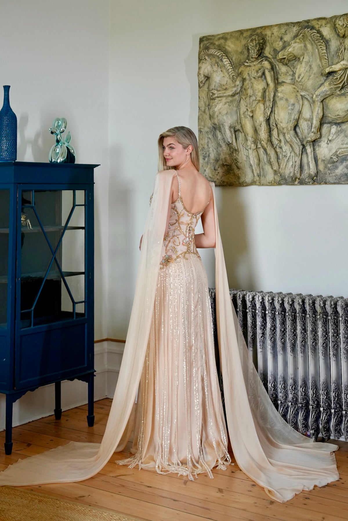 Elisara Embellished Cape Couture Gown