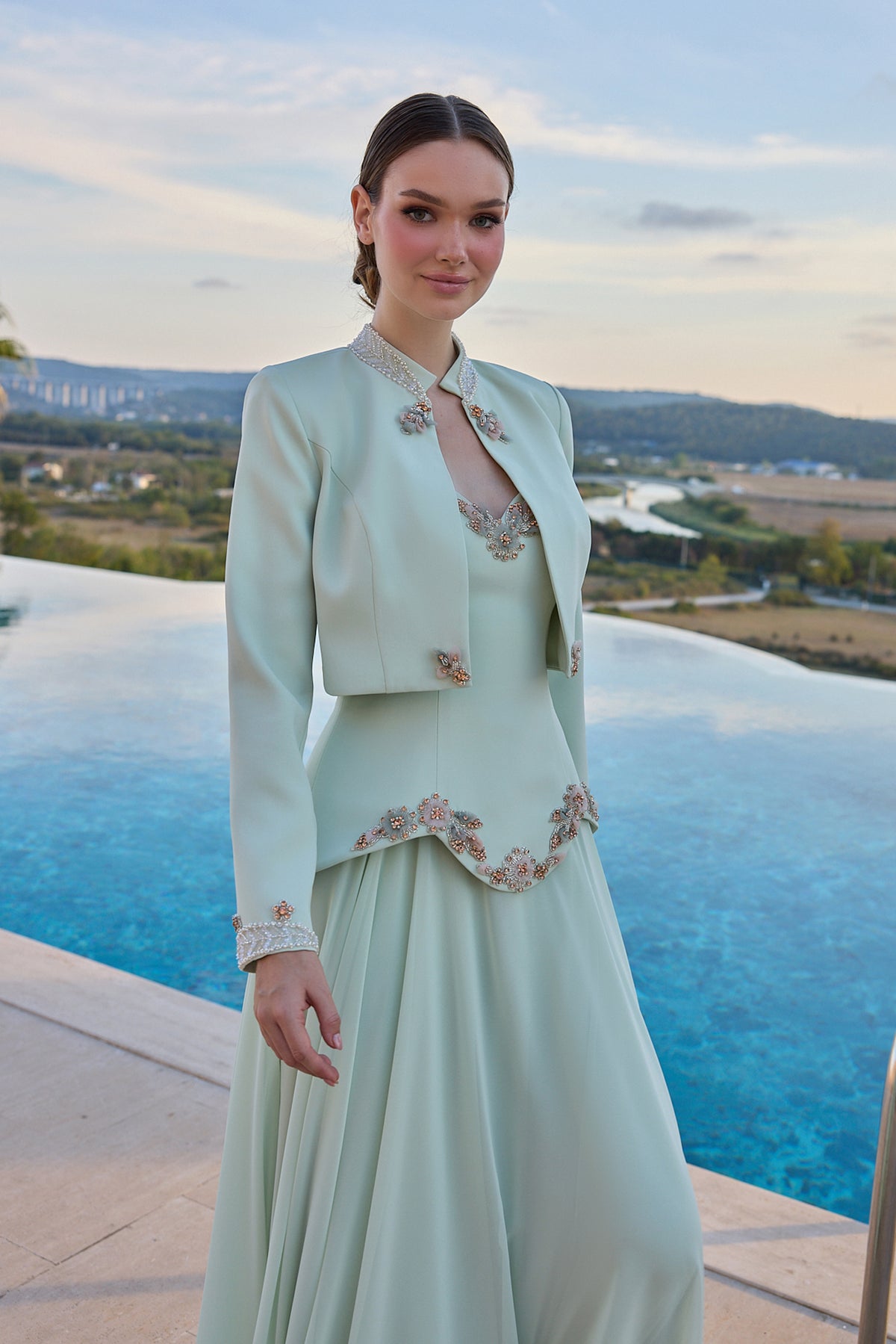 Alessia Embellished Jacket Evening Gown