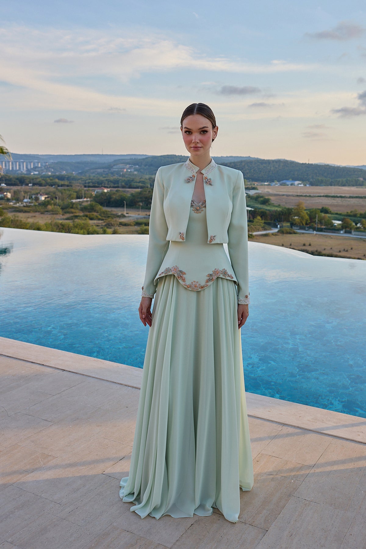 Alessia Embellished Jacket Evening Gown