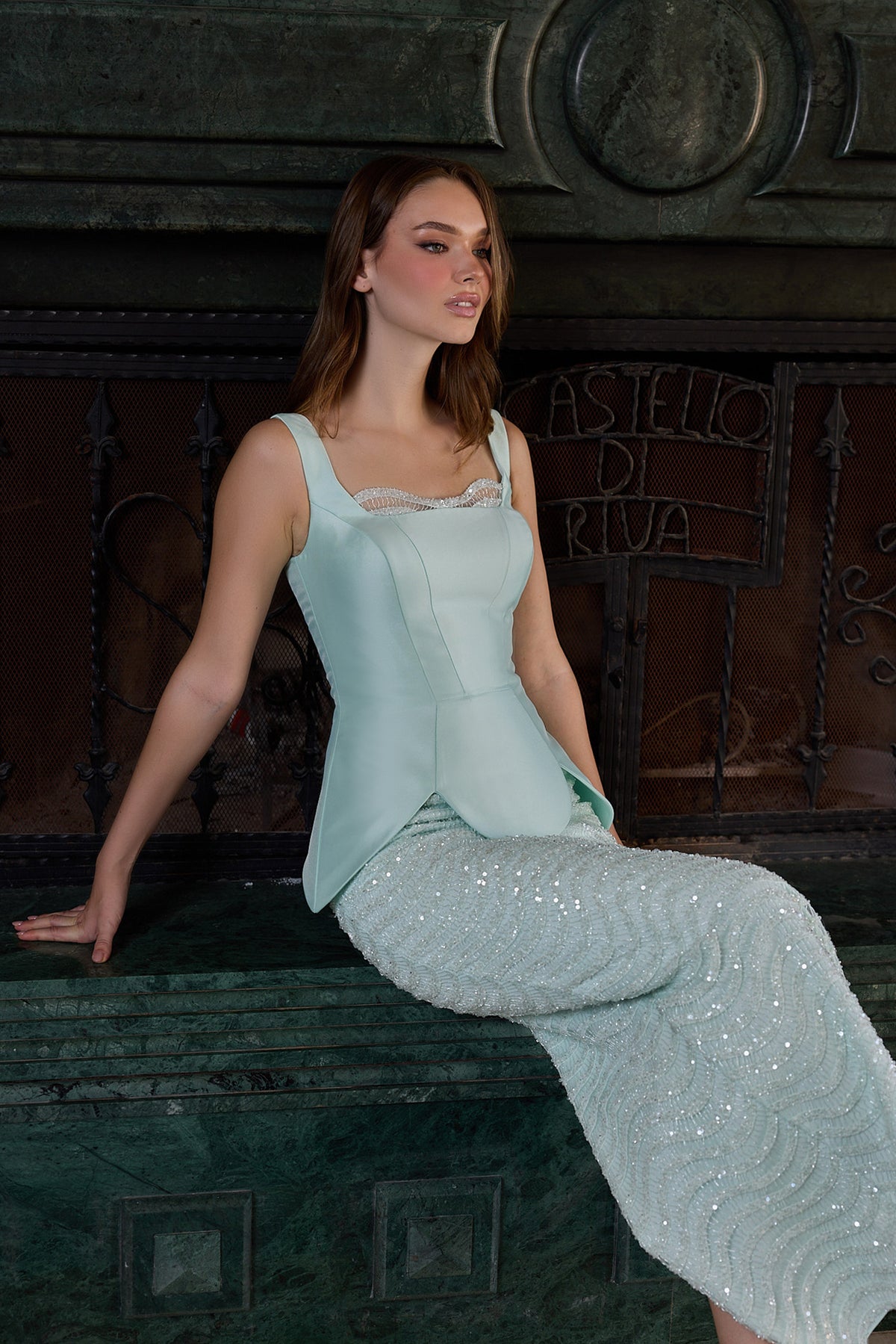 Dahlia Embellished Column Evening Dress