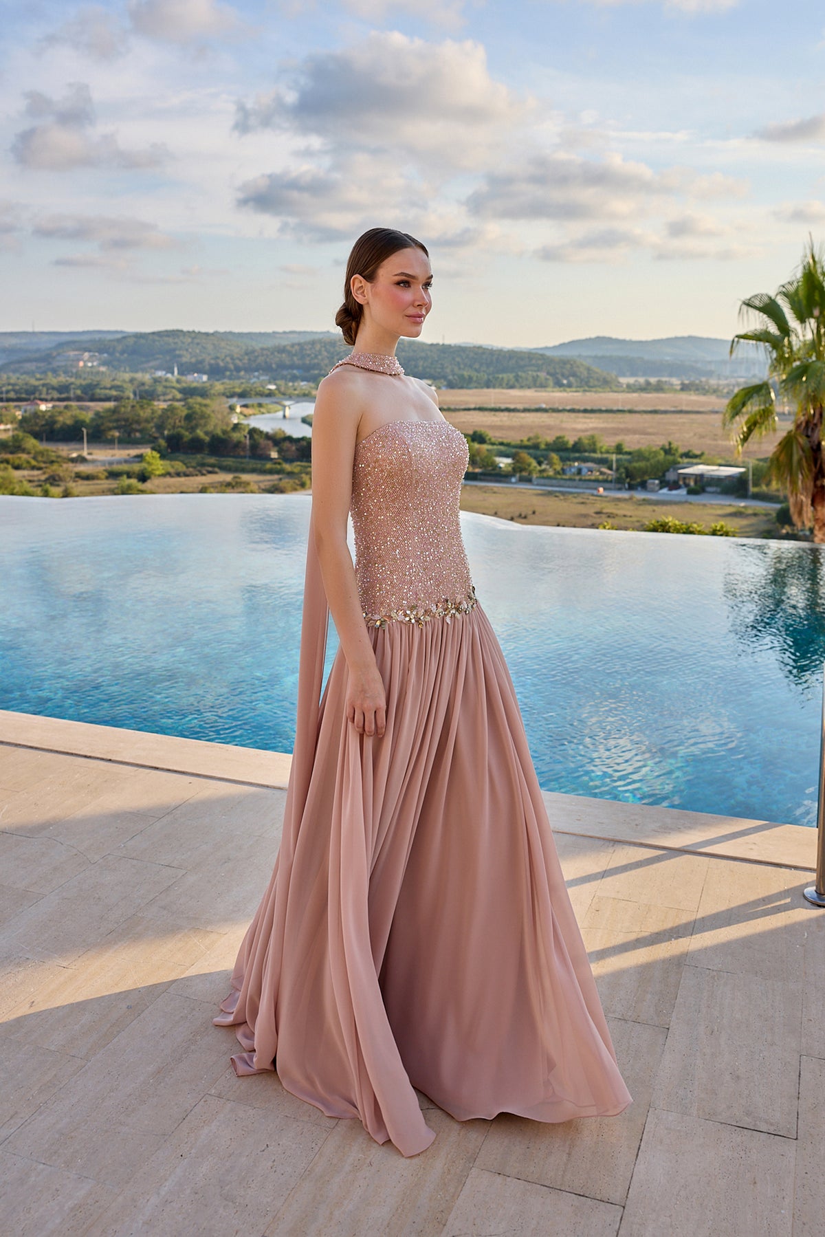 Beatrice Crystal Embellished Strapless Evening Gown