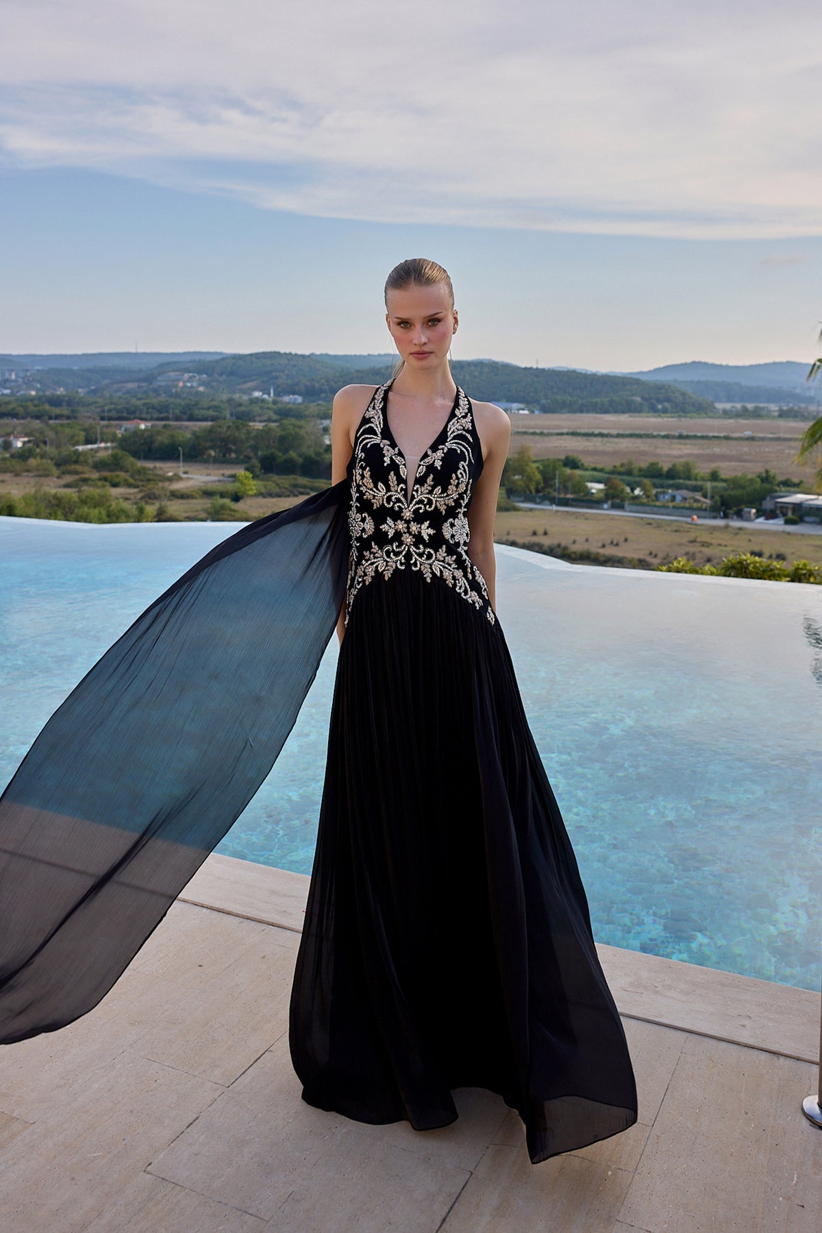 Carlotta Embellished Halter Neck Evening Gown