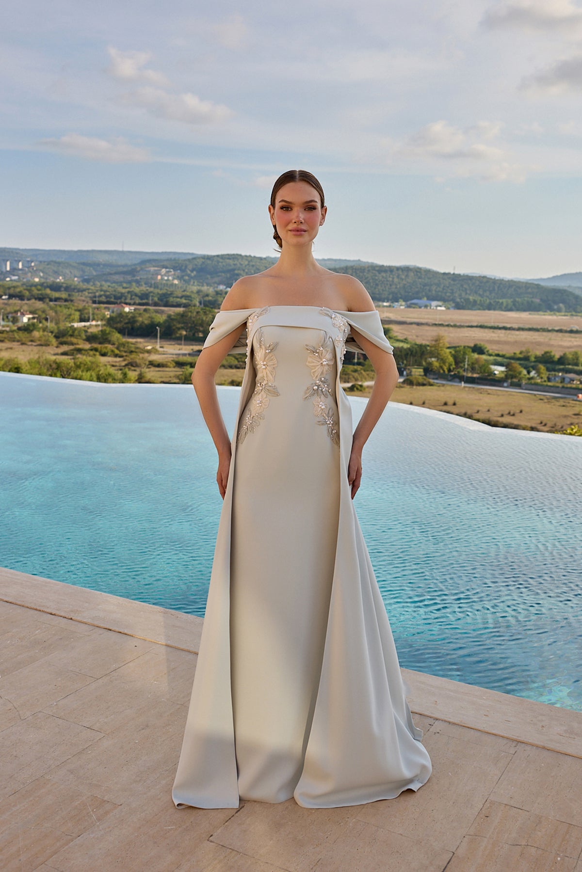 Anastasia Floral Embellished Off-Shoulder Evening Gown
