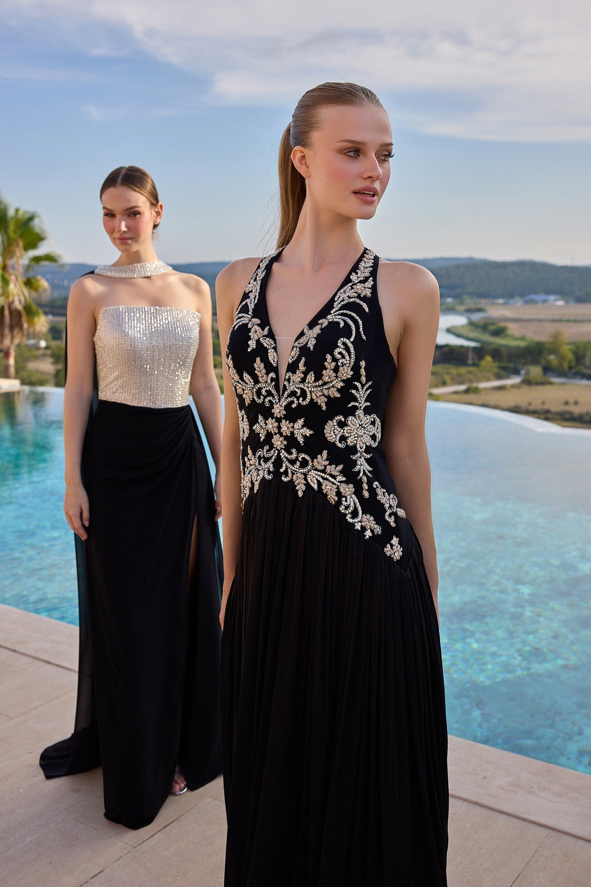 Carlotta Embellished Halter Neck Evening Gown