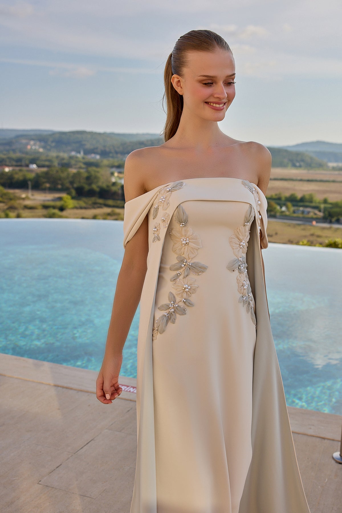Anastasia Floral Embellished Off-Shoulder Evening Gown