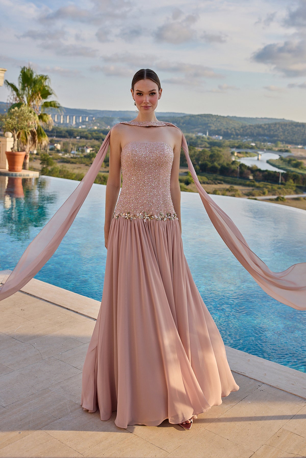 Beatrice Crystal Embellished Strapless Evening Gown