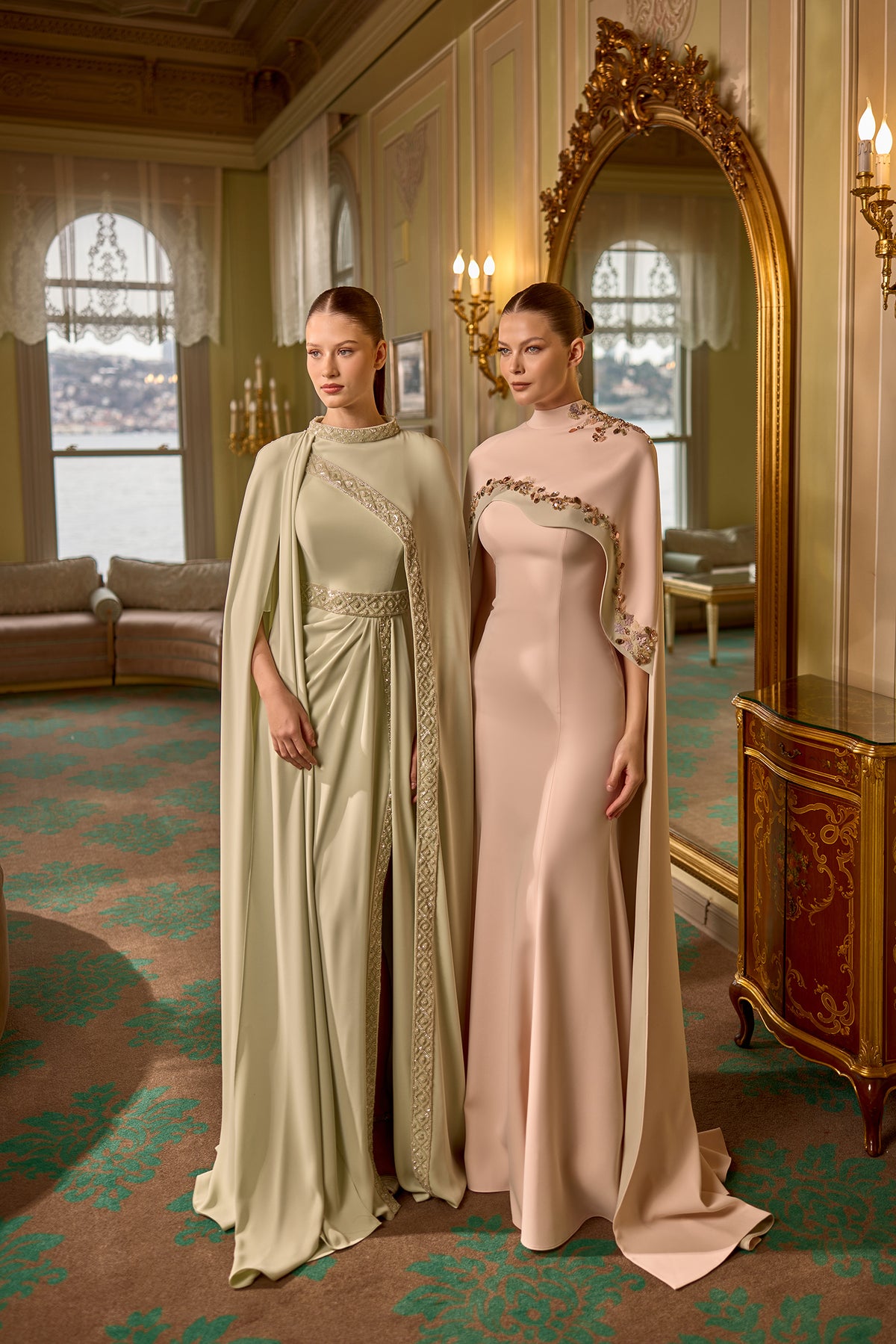 Gemma Embellished Cape Sleeve Modest Evening Gown