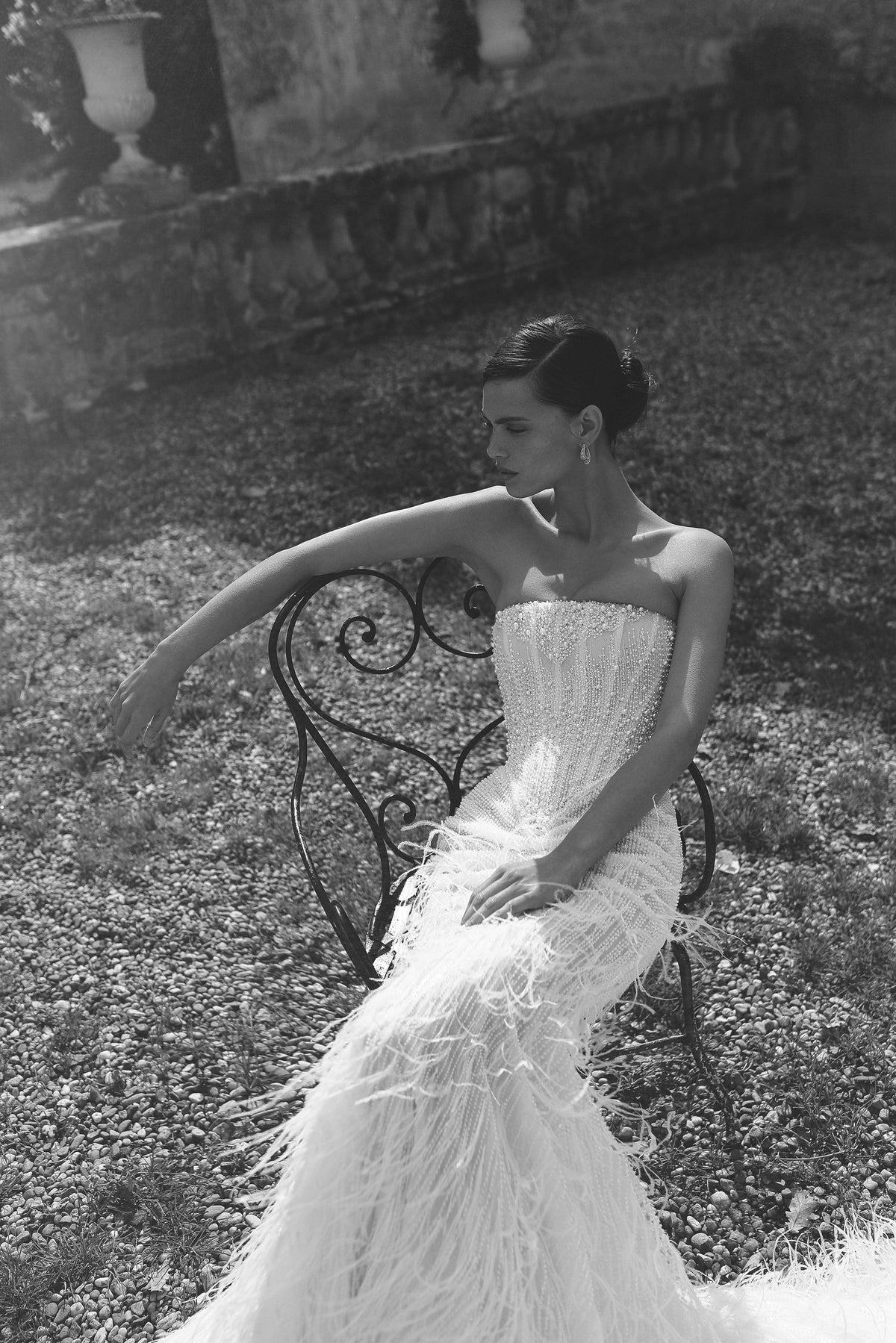 Hollywood by Maison Harleen couture gown — three-quarter view highlighting the bodice details