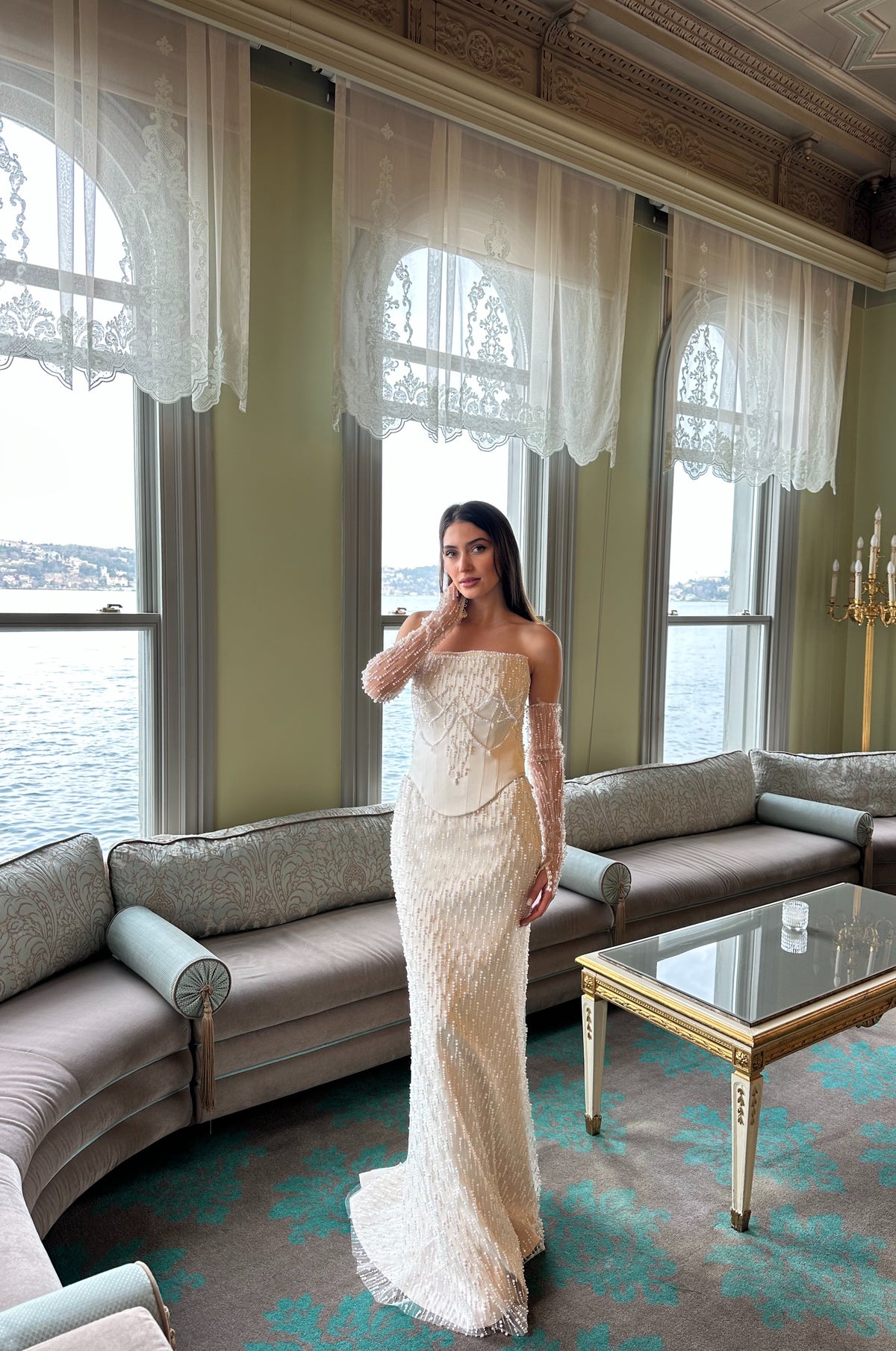 Elysia Ivory Beaded Couture Gown