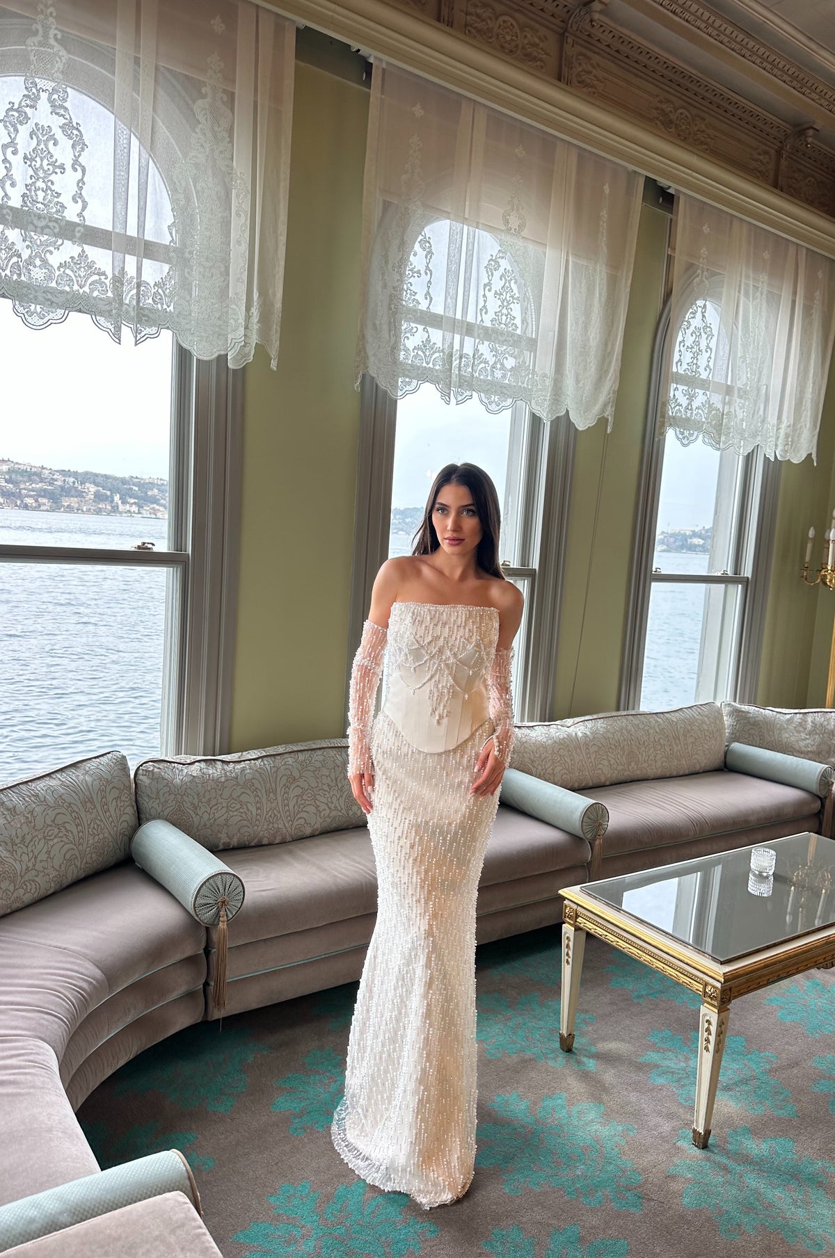 Elysia Ivory Beaded Couture Gown