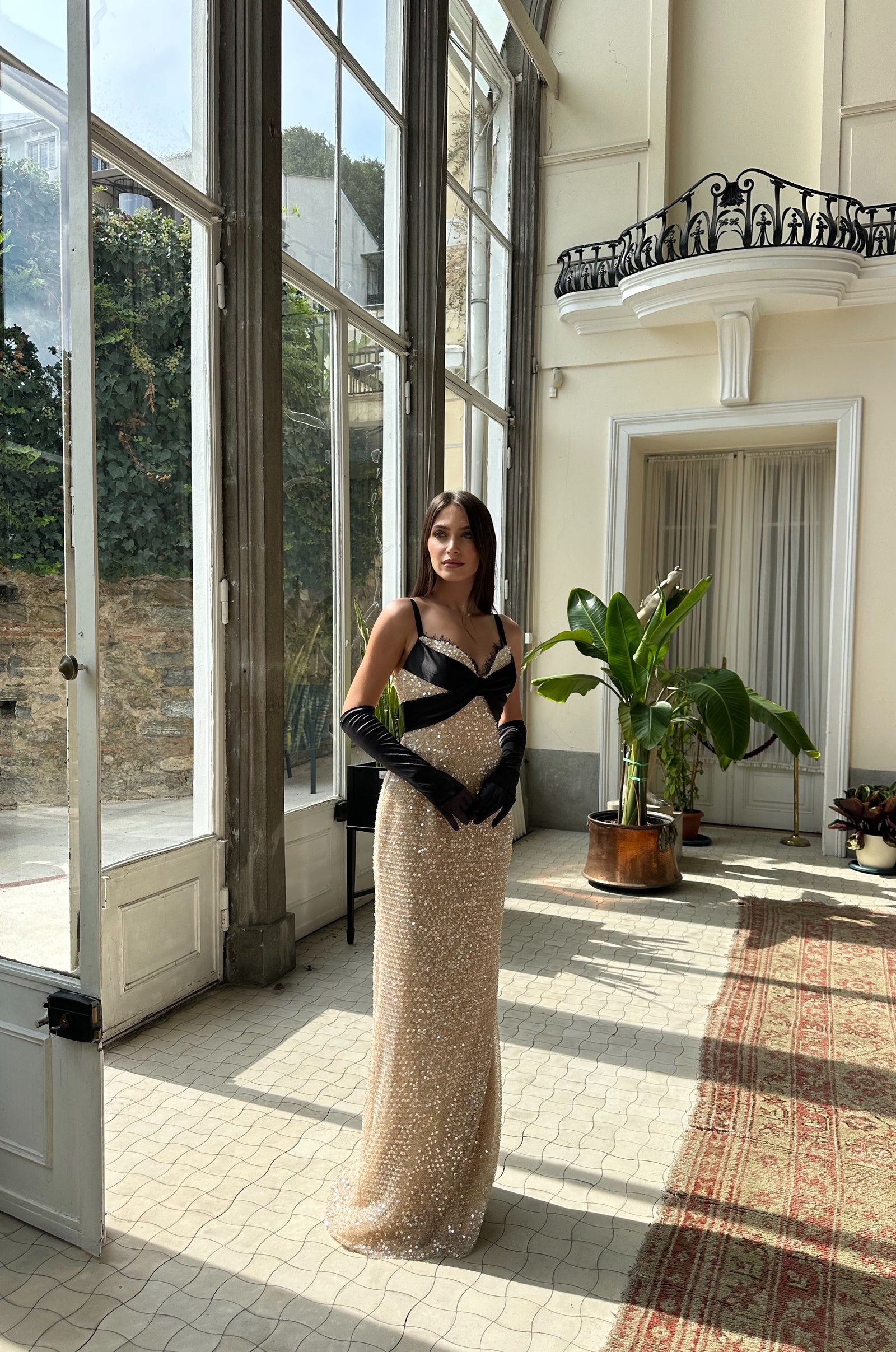Aria Sequin Contrast Evening Gown