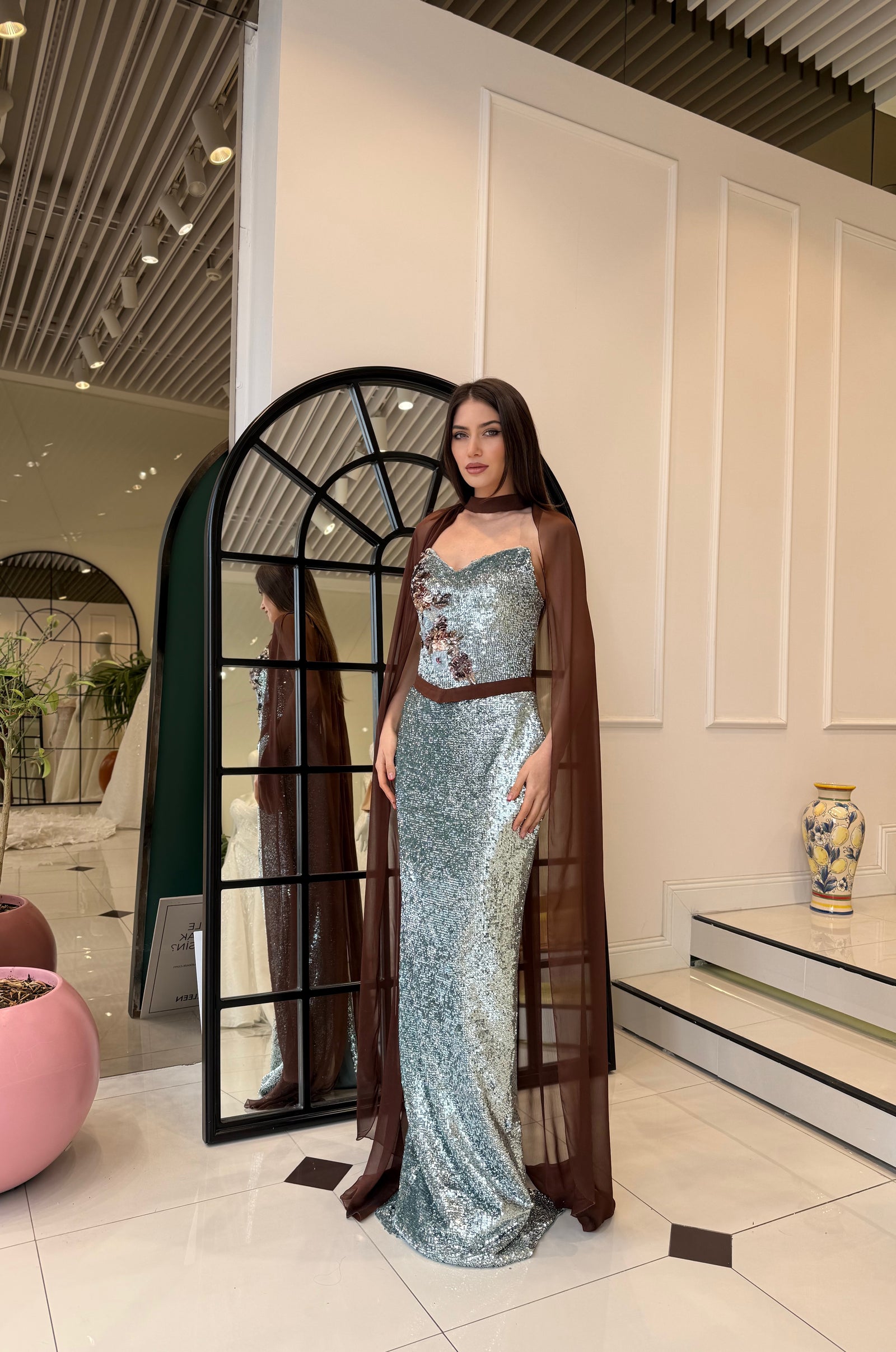 Acacia Sequin Cape Couture Gown