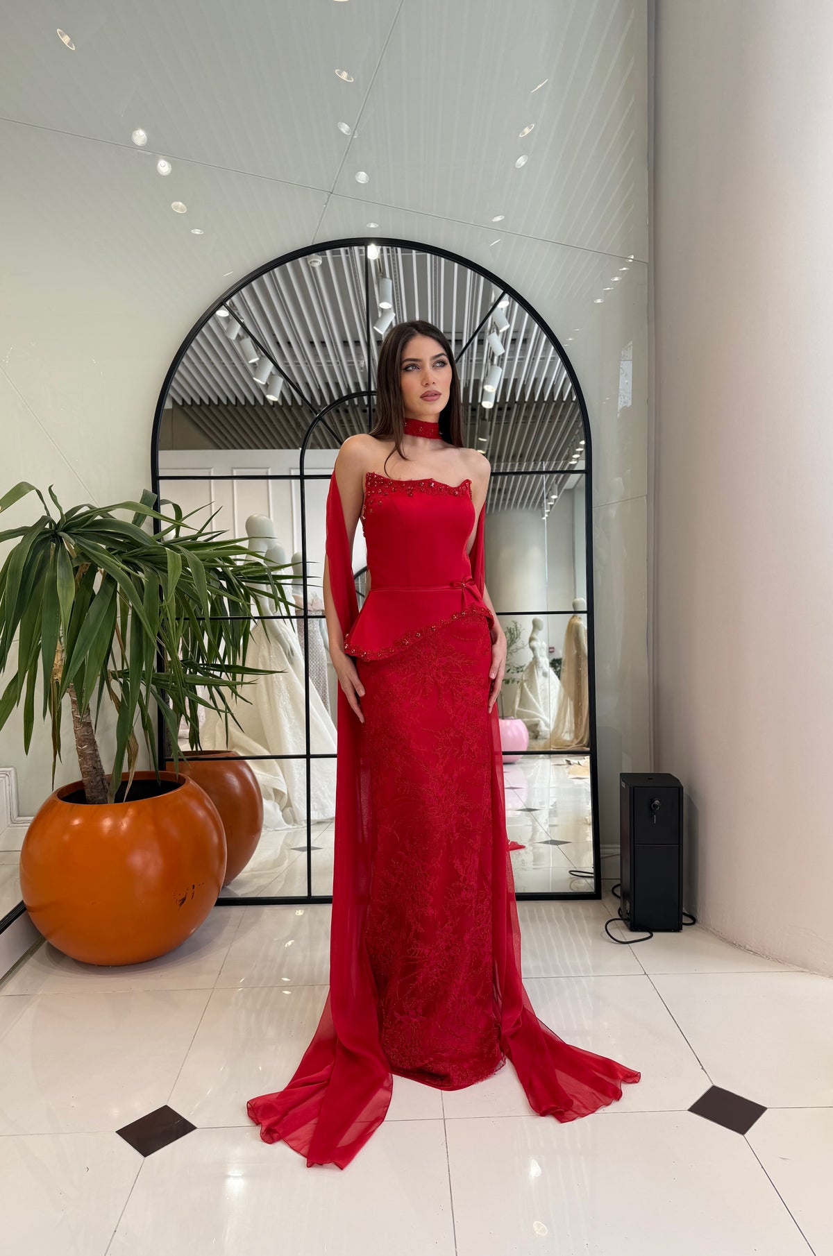 Amelia Red Cape Couture Gown