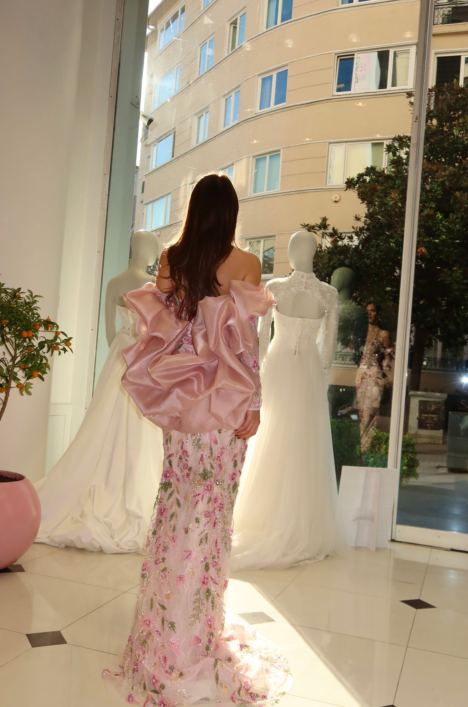 Lara Embellished Blush Pink Floral Couture Evening Gown