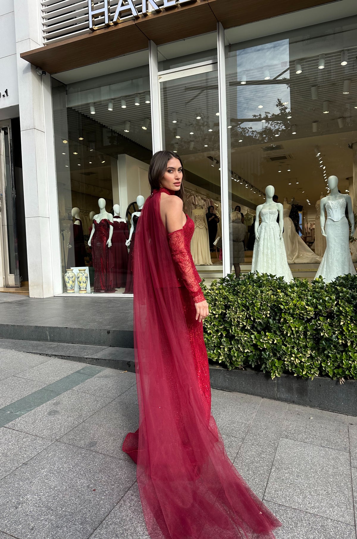 Charlotte Lace Corset Evening Gown in Ruby Red