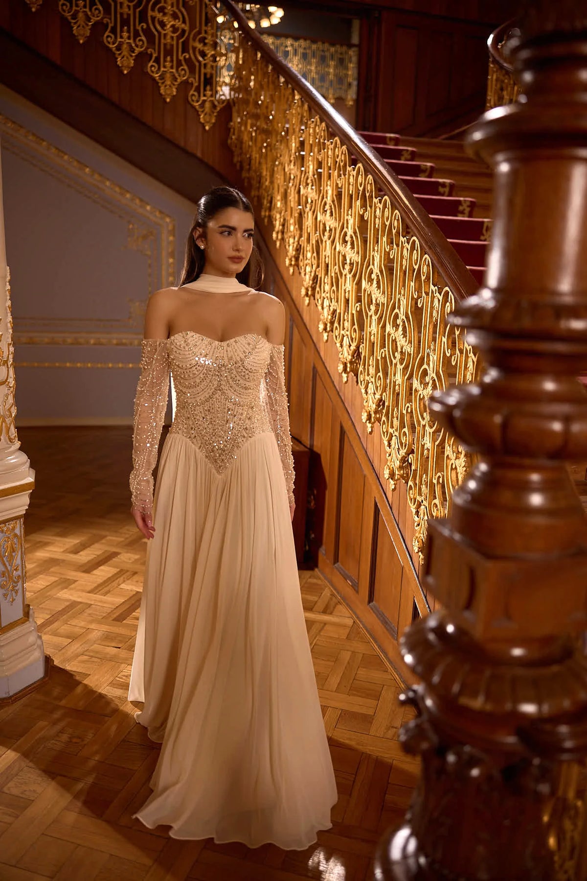 Rosalie – Crystal Embellished Chiffon Evening Gown