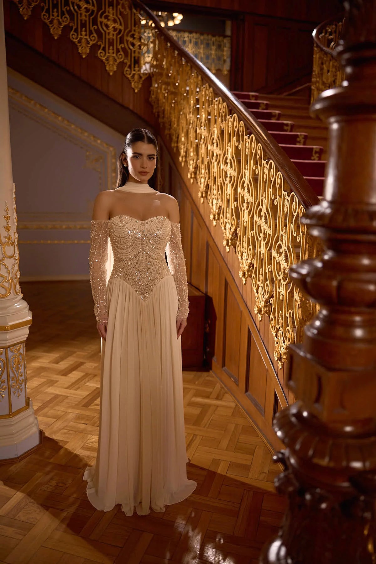 Rosalie – Crystal Embellished Chiffon Evening Gown