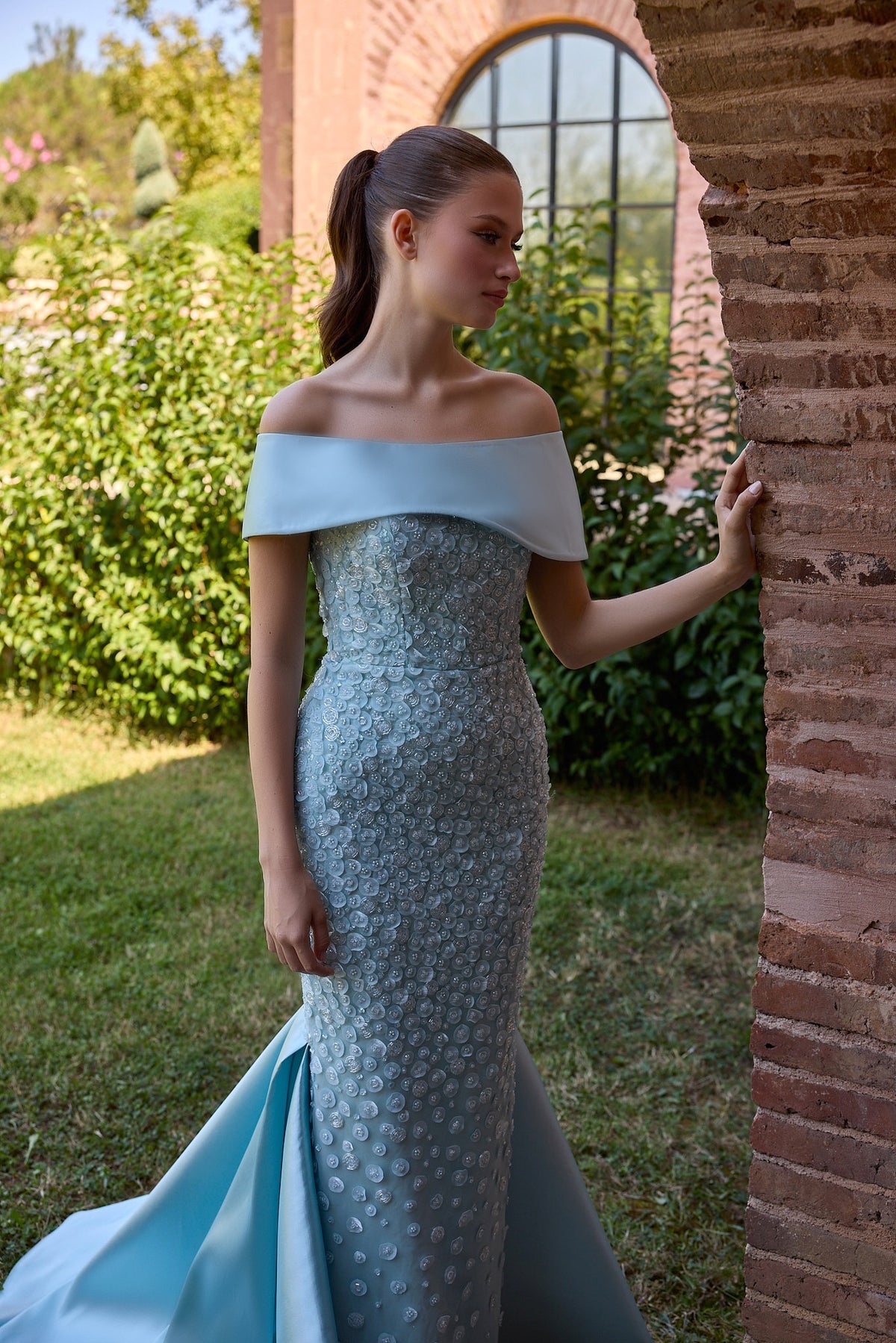 Aquilene Ice Blue Off-Shoulder Mermaid Gown