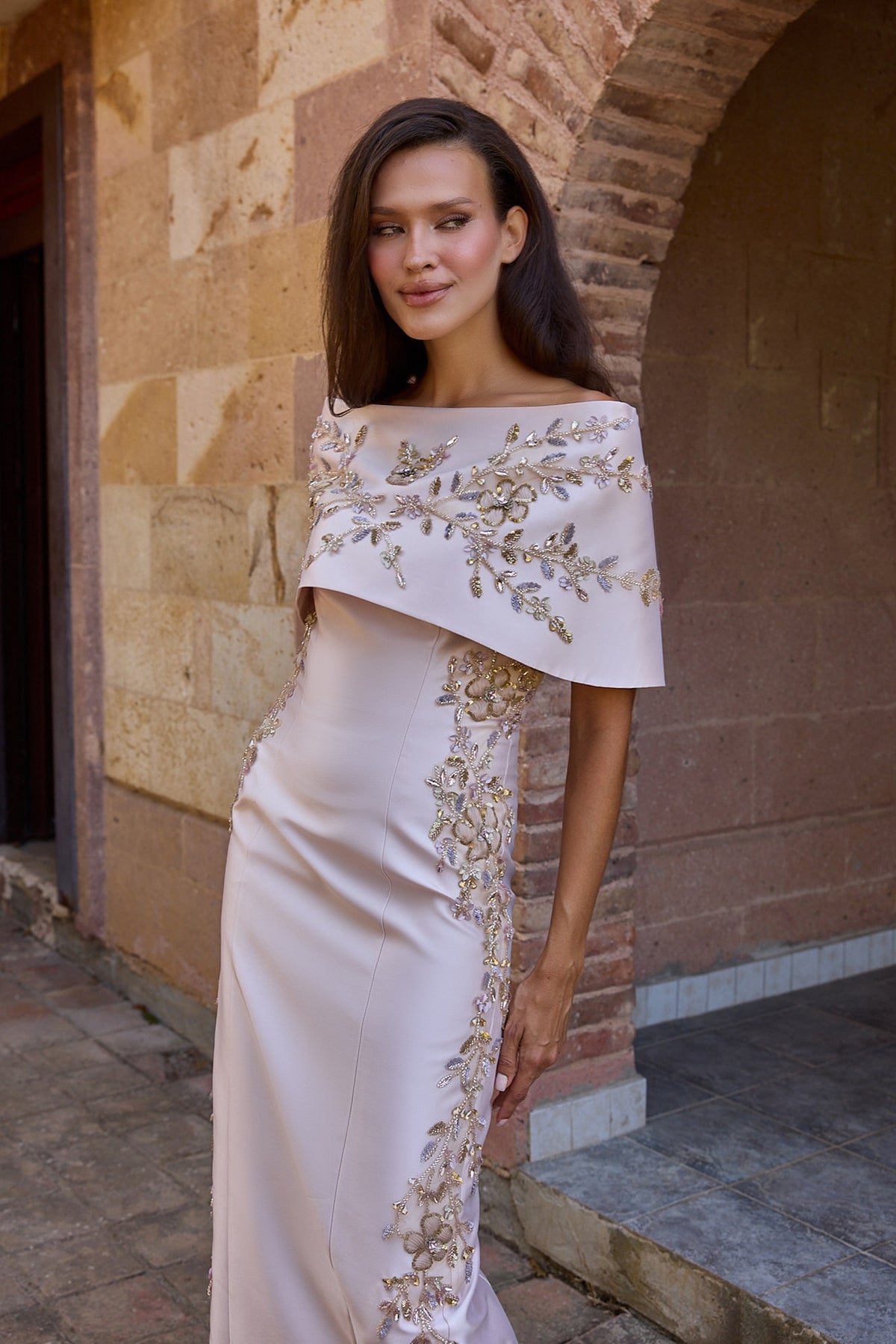 Floriselle Blush Floral Cape Midi Dress