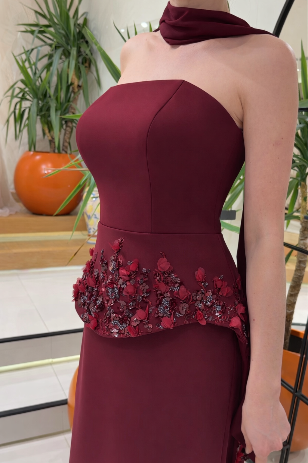 Rayne Burgundy Sculpted Couture Gown