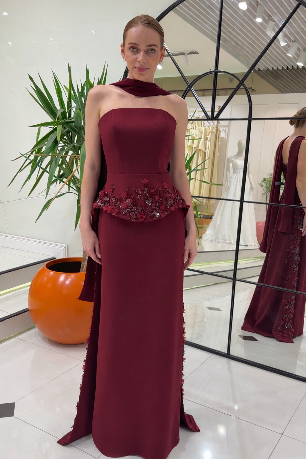 Rayne Burgundy Sculpted Couture Gown