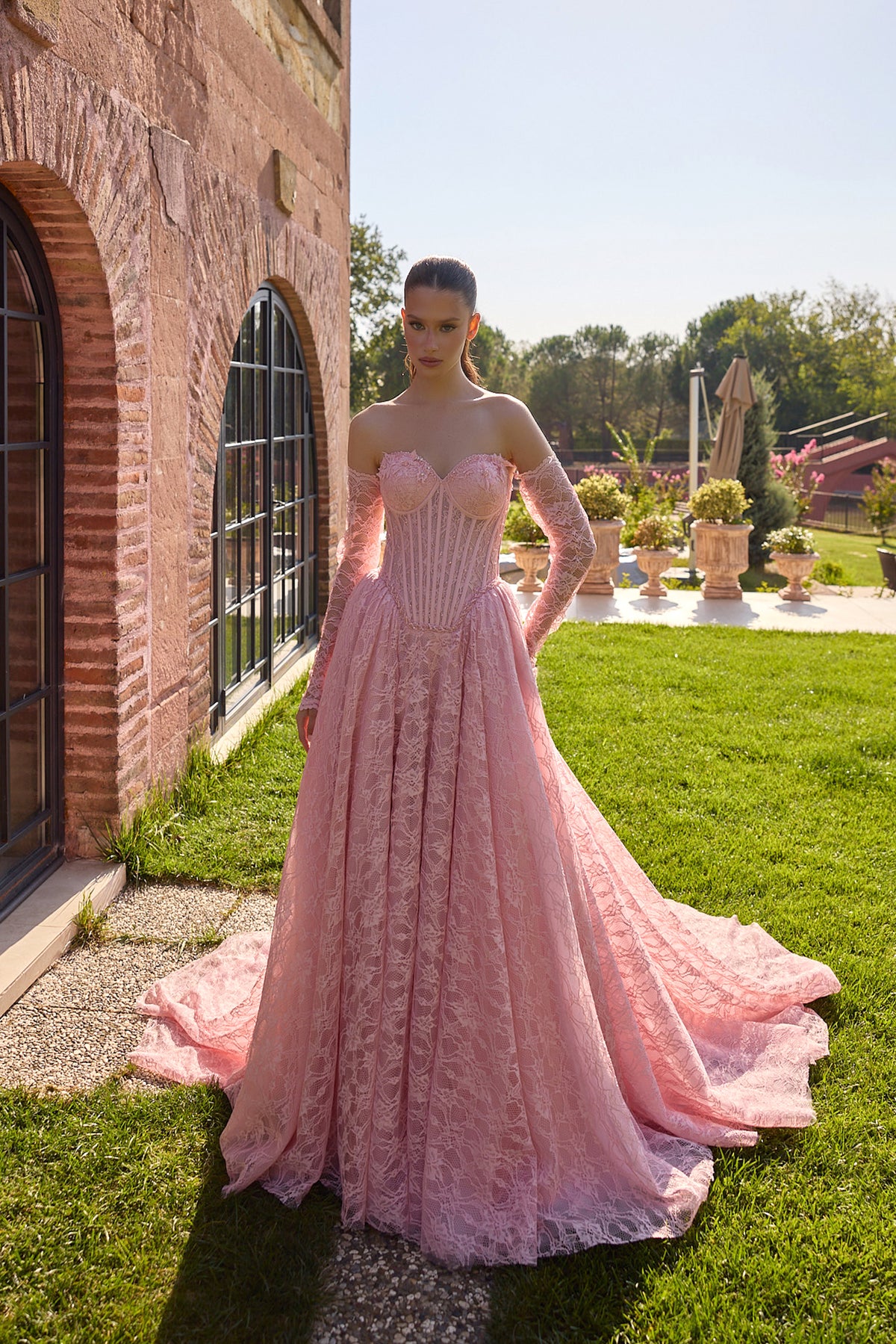 Rosadelle Pink Lace Corset Ball Gown