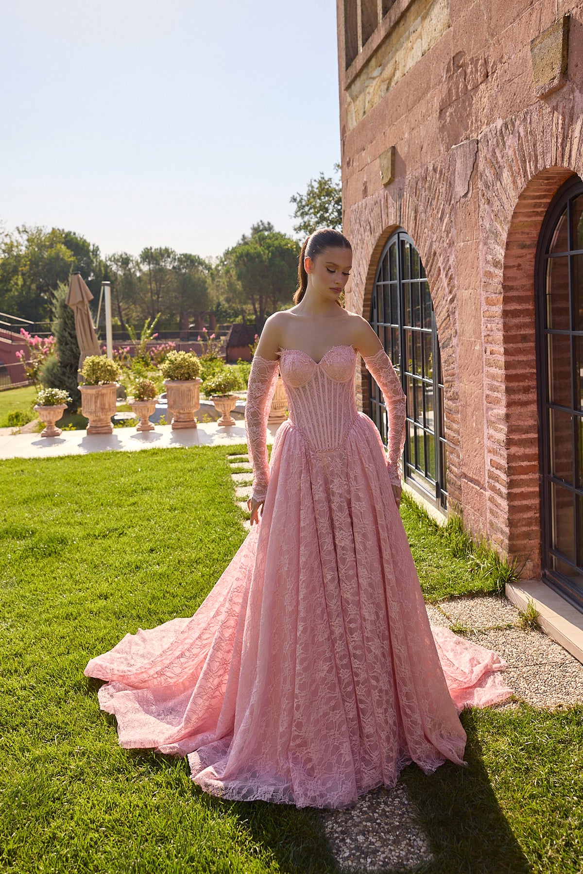 Rosadelle Pink Lace Corset Ball Gown