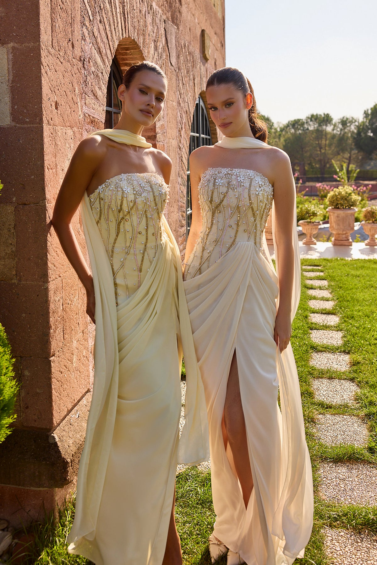 Solivienne Embellished Draped Scarf Gown
