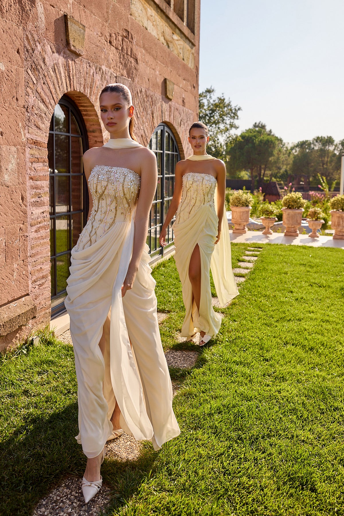 Solivienne Embellished Draped Scarf Gown