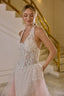 Cressida – Halter Lace Couture Gown with Blush Tulle Overskirt