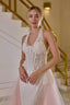 Cressida – Halter Lace Couture Gown with Blush Tulle Overskirt