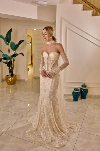 Zafira – Crystal Embellished Mermaid Bridal Gown in Crystal Champagne