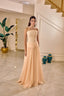 Delphine – Embellished Corset Chiffon Evening Gown in Blush Apricot
