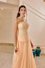 Delphine – Embellished Corset Chiffon Evening Gown in Blush Apricot
