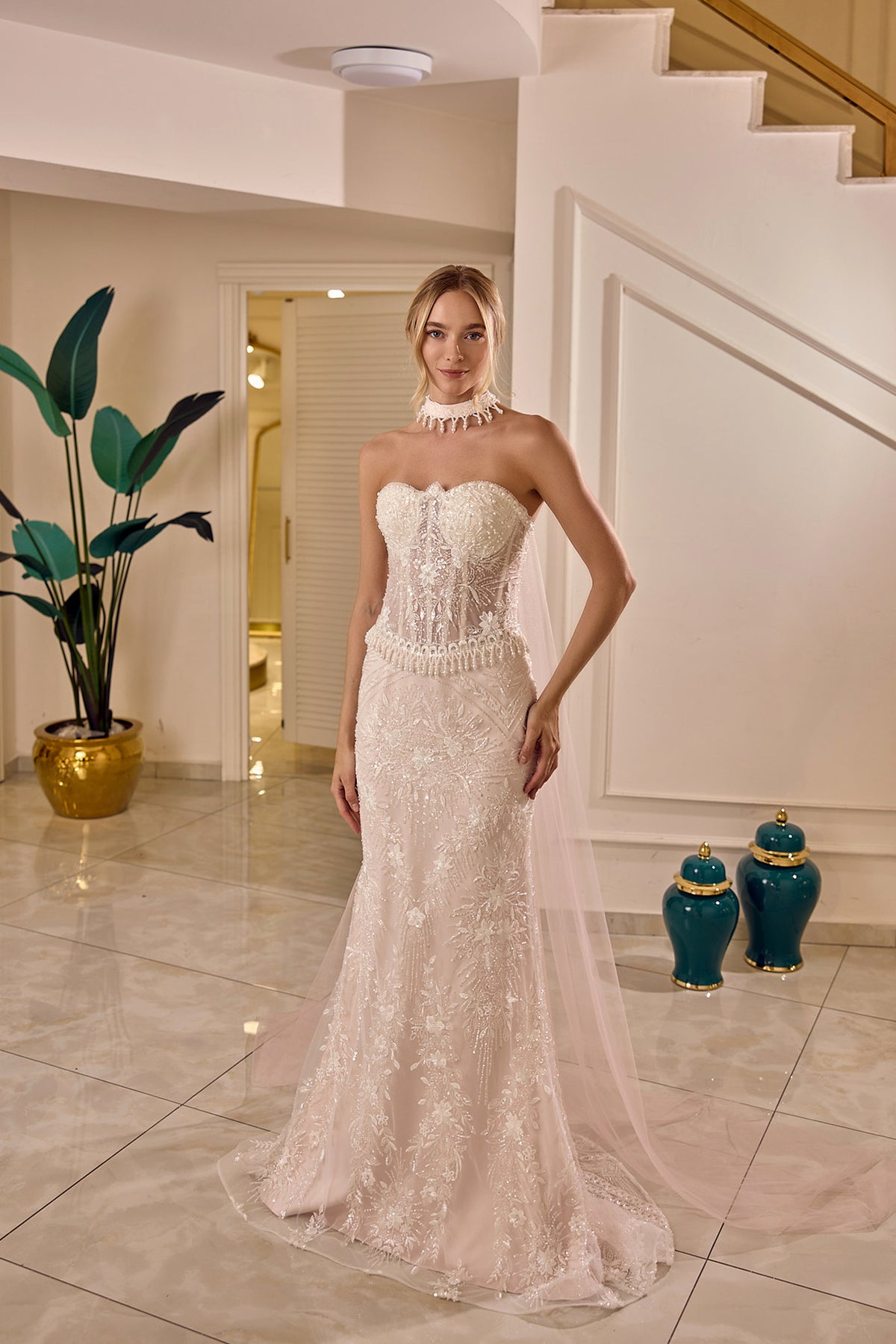 Cordelia – Embroidered Bridal Couture Gown in Blush Ivory