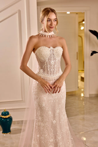 Cordelia – Embroidered Bridal Couture Gown in Blush Ivory