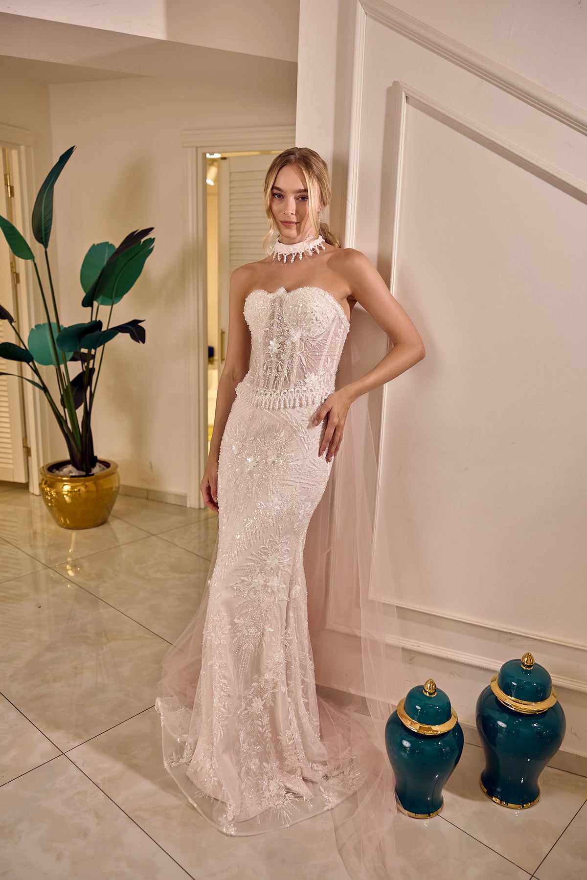 Cordelia – Embroidered Bridal Couture Gown in Blush Ivory