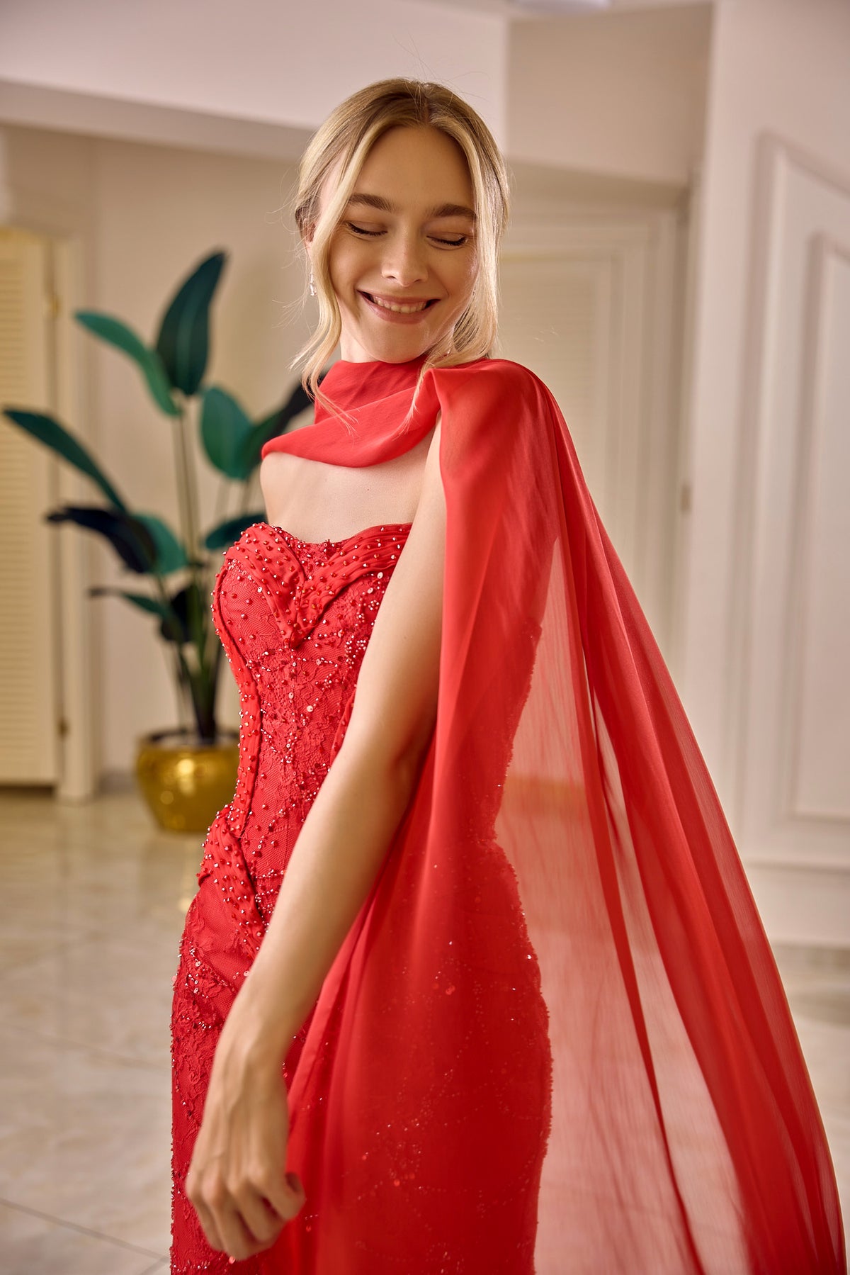 Vespera – Crystal Embellished Cape Gown