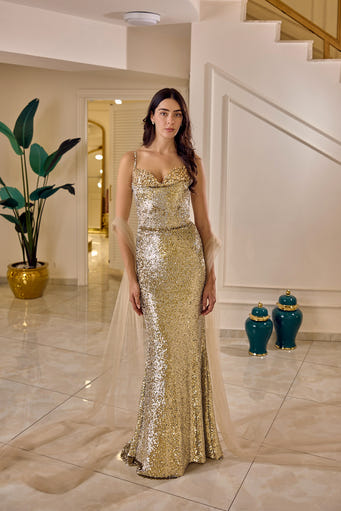 Leonora Golden Sequin Couture Gown