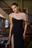 Charity – Black & Blush Draped Couture Evening Gown with Embellished Shoulder Detail