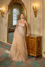 Brooke – Champagne Nude Strapless Couture Gown with Floral Appliqué and Tulle Skirt