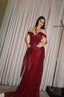 Clara – Burgundy Off-Shoulder Crystal Evening Gown