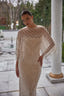Annie Champagne Beaded Couture Gown with Fringe Cape
