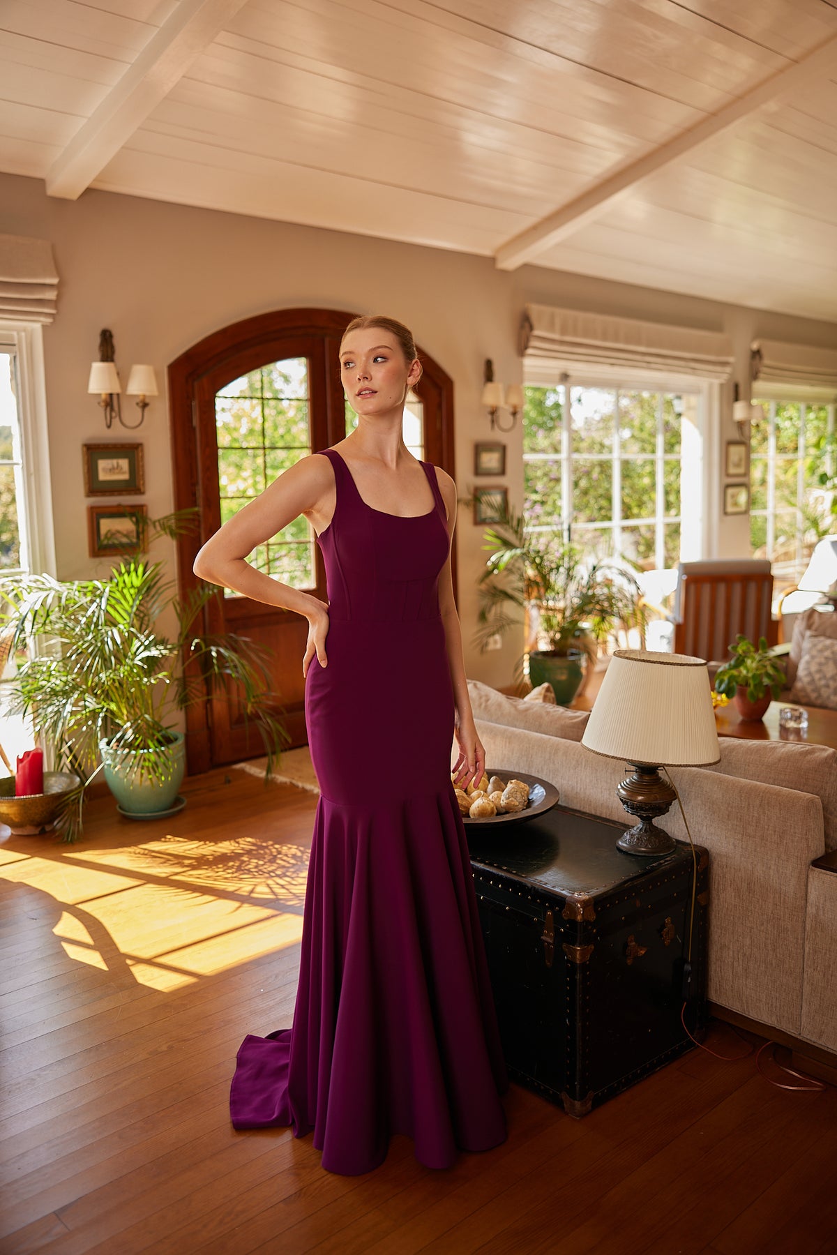 Hera Burgundy Fitted Mermaid Evening Gown