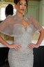 Velmira Crystal-Embellished Cape Evening Gown